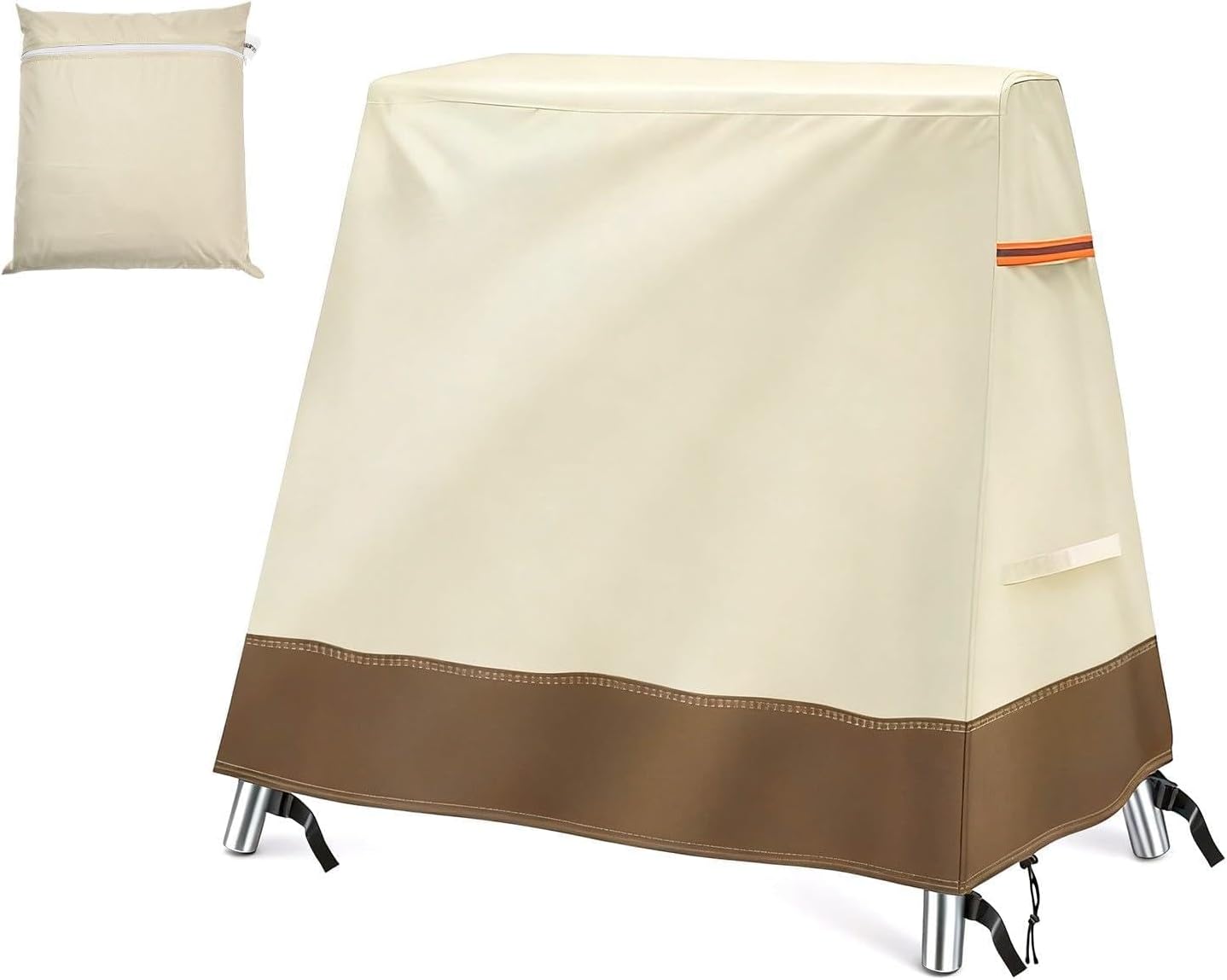 JSCARLIFE A-Frame Swing Cover for Outdoor Furniture, 420D Oxford Waterproof Patio Glider Cover - Heavy Duty UV Resistant with Adjustable Drawstring (Brown)