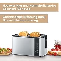 SEVERIN Automatik-Langschlitztoaster für 4 Toastscheiben, mit Brötchenaufsatz hochwertiger Edelstahl Toaster mit großen Röstkammern und 1.400 W Leistung, Edelstahl-gebürstet/schwarz, AT 2590 – Ansicht 2