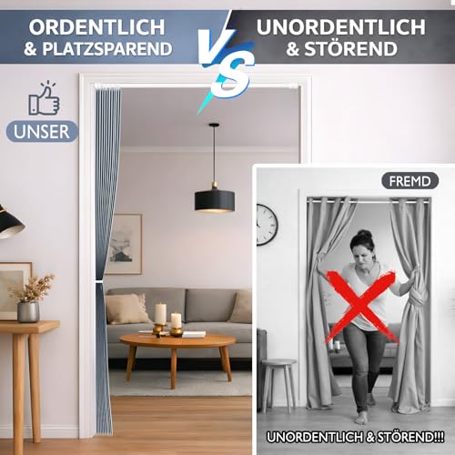 Miniatura 2 de Jilron Cortina Opaca Sin Necesidad De Taladrar, Cortina Magnética Para Puerta Con Barra Telescópica, Estilo Fuelle Para Dormitorio Y Pasillo Azul-198 X Ancho 106 Cm , 1 Unidad