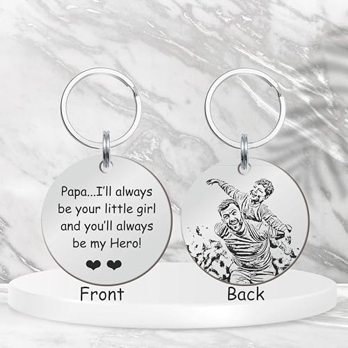 Image of Father's Day Gifts, Dad Birthday Gifts from Daughter Personalised Daddy Photo Keyring - The Moment You Became My Daddy | Personalised New Born Baby Gift