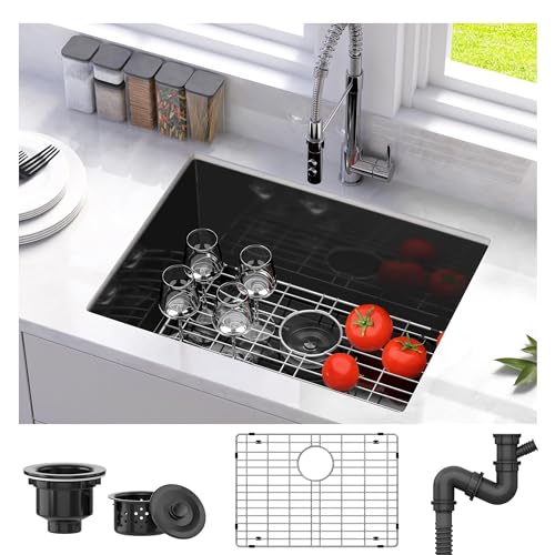 YITAHOME 26in Black Undermount Kitchen Sink (Nano Gunmetal)