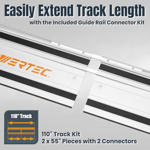 Image of POWERTEC 110 inch Track Saw Guide Rail Connector Set w /Protective Bag for Milwaukee Track Saw | Includes 2x55 inch Aluminum Extruded Guide Rails and (2) Guide Rail Connectors for Woodworking Projects