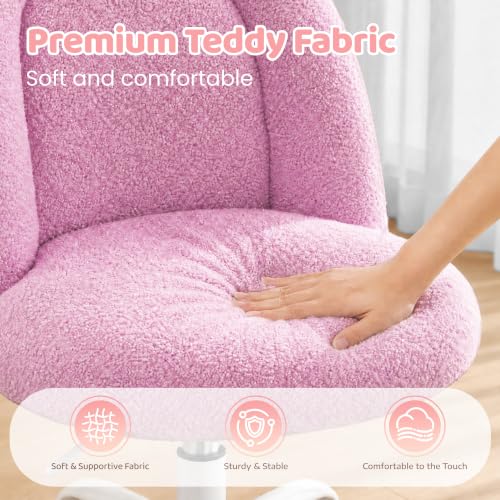 Image of DurayLoly Vanity Chair Armless Cute Desk Chair with Wheels Soft Teddy Fleece Swivel Task Chair Adjustable Height & Silent Casters Ideal for Vanity Table, Bedroom & Dorm Lilac Purple