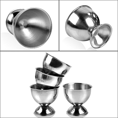 PROKITCHEN Stainless Steel Egg Cup Tray Set with 4-piece Egg Cup Holders and 4-piece Egg Spoons for Hard Soft Boiled Egg, Set of 8