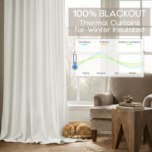 SHINELAND Cream Curtains 102 Inches Long for Bedroom Living Room Dining Room 2 Panels Linen 100% Blackout Extra Long Curtains Ivory Back Tab with Insulated Liners by SHINELAND - Image 3