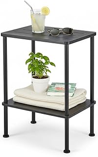 Bamboo Adirondack Square Outdoor Side Table, Bamboo 2-Tier Storage Patio Side Table, 16" Outdoor End Tables, Weather Resistant End Table for Backyard Pool Porch Patio Garden Lawn Beach - Black
