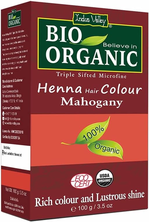 – Bio Organic Natural Henna Hair Color Mahogany 100gm| 100% Gray Hair Coverage And Long Lasting Hair Dye | Vegan and Cruelty-Free