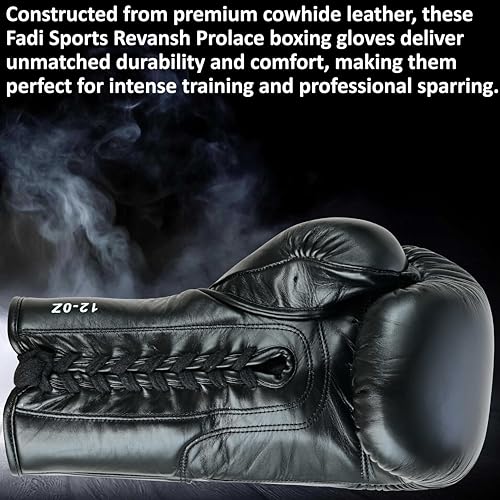 Revansh Guantes de boxeo deportivos de cuero vacuno con cordones, guantes profesionales de primera calidad para hombres y mujeres, perfectos para entrenamiento, sparring, Muay Thai y MMA (negro, 14 - imagen 6