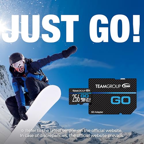 TEAMGROUP GO Card 256GB MicroSDXC UHS-I U3 V30 4K for Action Cameras & Drone High Speed Flash Memory Card with Adapter for Outdoor Sports&Vlog, 4K Shooting,GoPro&Insta360&DJI TGUSDX256GU303