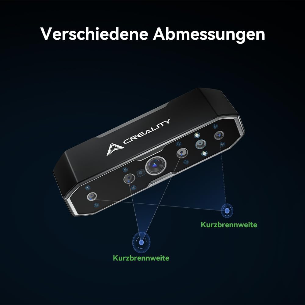 Creality CR-Scan Otter 3D Scanner, 0,02 mm Präzision, 4-Linsen-Stereovision, 24-Bit Vollfarbscan, für 10-2000 mm Objekte, Schwarz/Metall ohne Spray