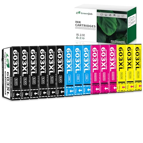 Greenjob 603XL Multipack Cartouche d'encre pour Epson 603 XL pour Epson Expression Home XP-2100 XP-2105 XP-2150 XP-2155 XP-3100 XP-3150 XP-3155 XP-4100 XP-4150 WF-2810 WF-2820 WF-2830 (Paquet de 15)