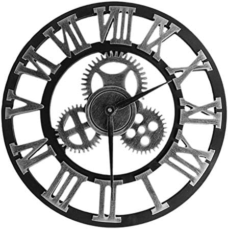 WINOMO Vintage Industrial Gear Wall Clock, Round 3D Roman Numerals Non- Ticking Wall Clock for Living Room Hotel Restaurant Decoration, 40 x 40 x 5cm (Without Battery)