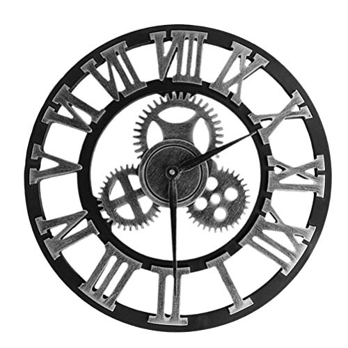 Winomo Vintage Industrial Gear Wall Clock, Round 3D Roman Numerals Non- Ticking Wall Clock For Living Room Hotel Restaurant Decoration, 40 X 40 X 5Cm (Without Battery) #TOP7