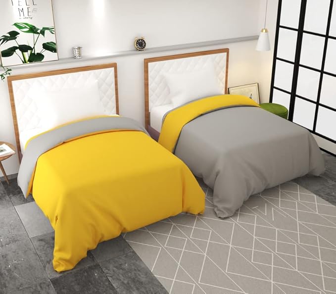 Vivan Trading Reversible Plain Glace Cotton Single Bed Quilt Cover/Duvet Cover/Rajai Cover/Blanket Cover with Zipper||60x90 Inch||Yellow