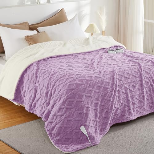 CAROMIO Electric Blanket Queen Size Dual Control - Thick Tufted Sherpa Heated Blanket with 10 Heating Levels and 10 Time Settings, ETL Certified Fast Heating Blanket Queen Size 84"×90", Purple
