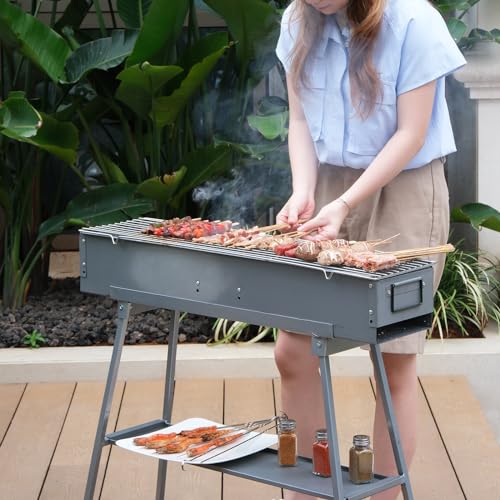 Comsenz 1661 31.5’’ Portable Charcoal Grill Folding Bbq Grill For Outdoor Grilling Cooking Camping Hiking Picnics Tailgating Backpacking Party, With Excellent Ventilation Design, Matte Sliver thumb #1