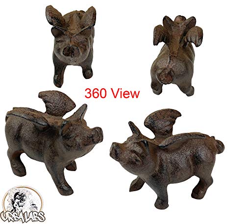 Urbalabs When Pigs Fly The Flying Pig Cast Iron Figurine With Wings Set Of 2 Dark Bronze Finish Heavy Home Office Desk Industrial Rustic Farmhouse Paperweight Paintable Decor #TOP3