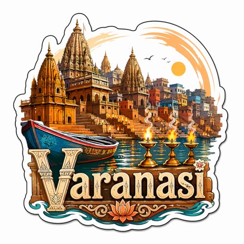 Image of Varanasi Temple Theme Wooden Fridge Magnet Souvenir | 3x3 in Kitchen Home Decor Gift