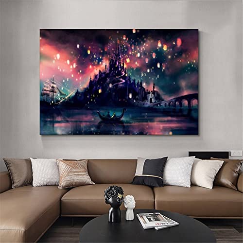 Tangled Floating Lanterns Nordic Style Poster Print Minimalist Wall Art Canvas Painting Landscape Picture Home Decor (No Frame,8X12Inch) #TOP4