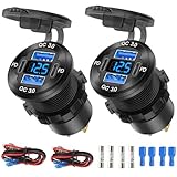 2 Pack 12V USB Outlet 4 Port Car Charger Socket, 78W Dual PD USB C and Dual Quick Charge 3.0 Port Aluminum Charger with Voltmeter DIY Kit Waterproof for Car Boat Marine Motorcycle RV ATV Truck, etc