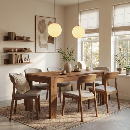 LITTLE TREE 55.12" Solid Wood Rectangular Dining Table, 30.71" Height Farmhouse Kitchen Table with Thick Legs for 4-6 People, Warm Rustic Brown(Table Only)