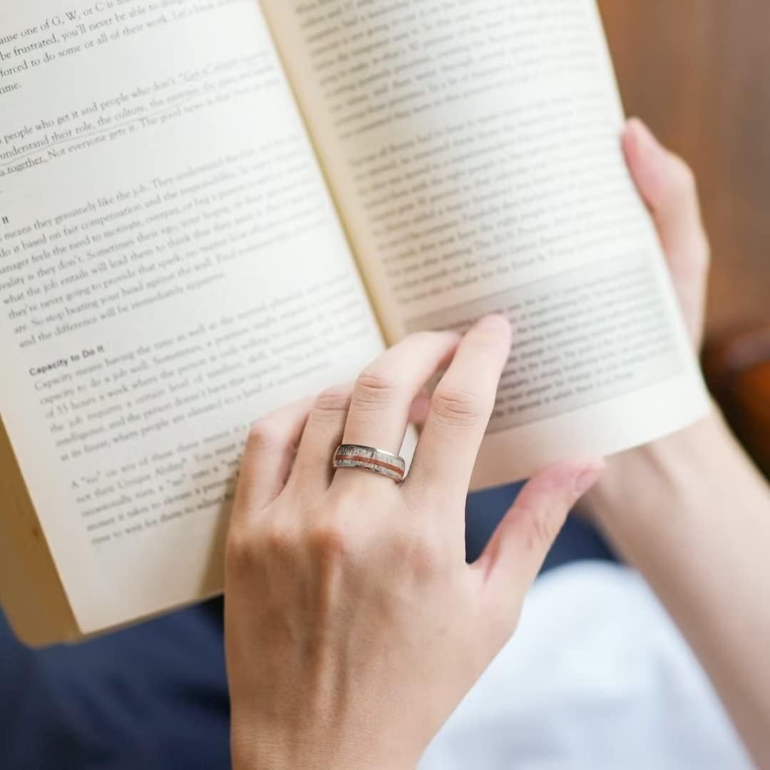 King Will 8mm Black Titanium Ring Sapele Wood Antlers Inlay Wedding Ring High Polished for Women Men Comfort Fit - Image 5