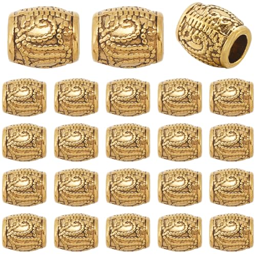 SOFPLATE 1 Box 100Pcs Large Hole Column Spacer Beads Gold European Bead Bulk Metal Alloy Antique Golden Tibetan Tube Rondelle Loose Charm Beads with Wavy Pattern for Bracelet jewellery Making Craft