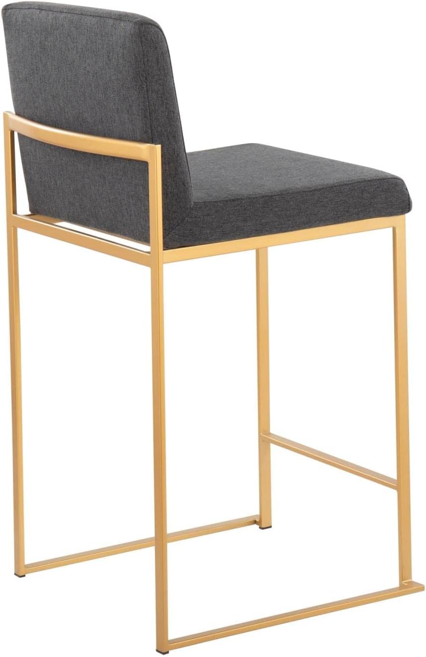 LumiSource Fuji High Back Counter Stools for Kitchen Counter in Gold Metal, Counter Height Chairs, Bar Stools Set of 2, Counter Height Chairs, Bar Stools for Kitchen Island (Charcoal Fabric)