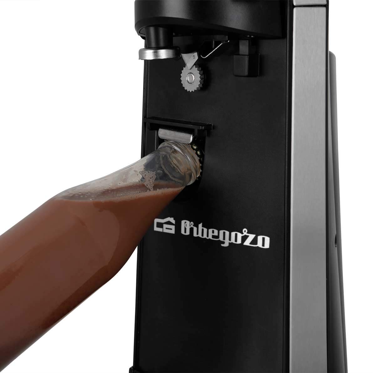 Orbegozo CU 6500 - Apriscatole elettrico, apribottiglie e affilacoltelli inclusi, accensione automatica a pressione, potenza 60 Watt