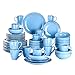Vancasso Navia Oceano zestaw obiadowy kamionka vintage wygląd ceramika, 48 sztuk niebieski niebieski z talerzem obiadowym 25 cm, talerz deserowy 19 cm, miska na musli 800 ml i kubek 380 ml. Serwis dla 12