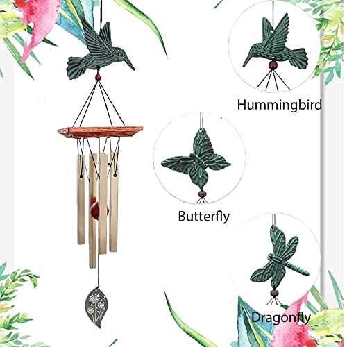 Image of ASTARIN Wind Chimes Personalized Hummingbird Butterfly Dragonfly, Small Memorial Wind Chimes Outdoor, Wind Chimes with 4 Square Tubes for Patio Home Yard Housewarming Hanging Decor,Bird Collection