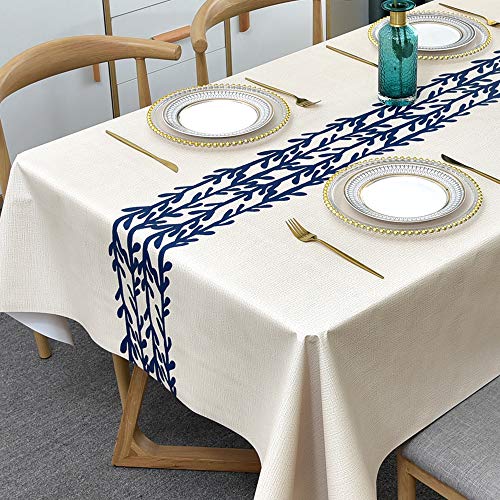 Plenmor Mantel Mesa Rectangular Mantel Antimanchas Mantel Impermeable Mantel de Hule Manteles PVC Plastico Manteles de Mesa Rectangular Manteles Antimanchas (Hojas Azul, 185x137cm)