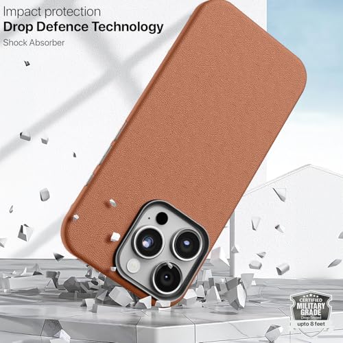 Image of GRIPP Heritage Xtreme Case Compatible with Mag-Safe for iPhone 16 Pro Max | 8ft Drop-Tested with D30 Tech, Premium Leatherette & Silicon, Metal Buttons, Luxuriantly Smooth Texture Back Cover - Camel