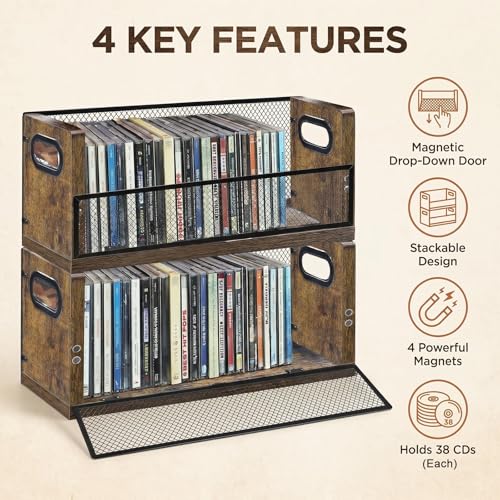 Image of PUTNATRURE CD Storage Box, Hold 38 CD Cases, Stackable Music Tower with Magnetic Opening Door for Easy Access, Desktop Disc Organizer for Home and Office