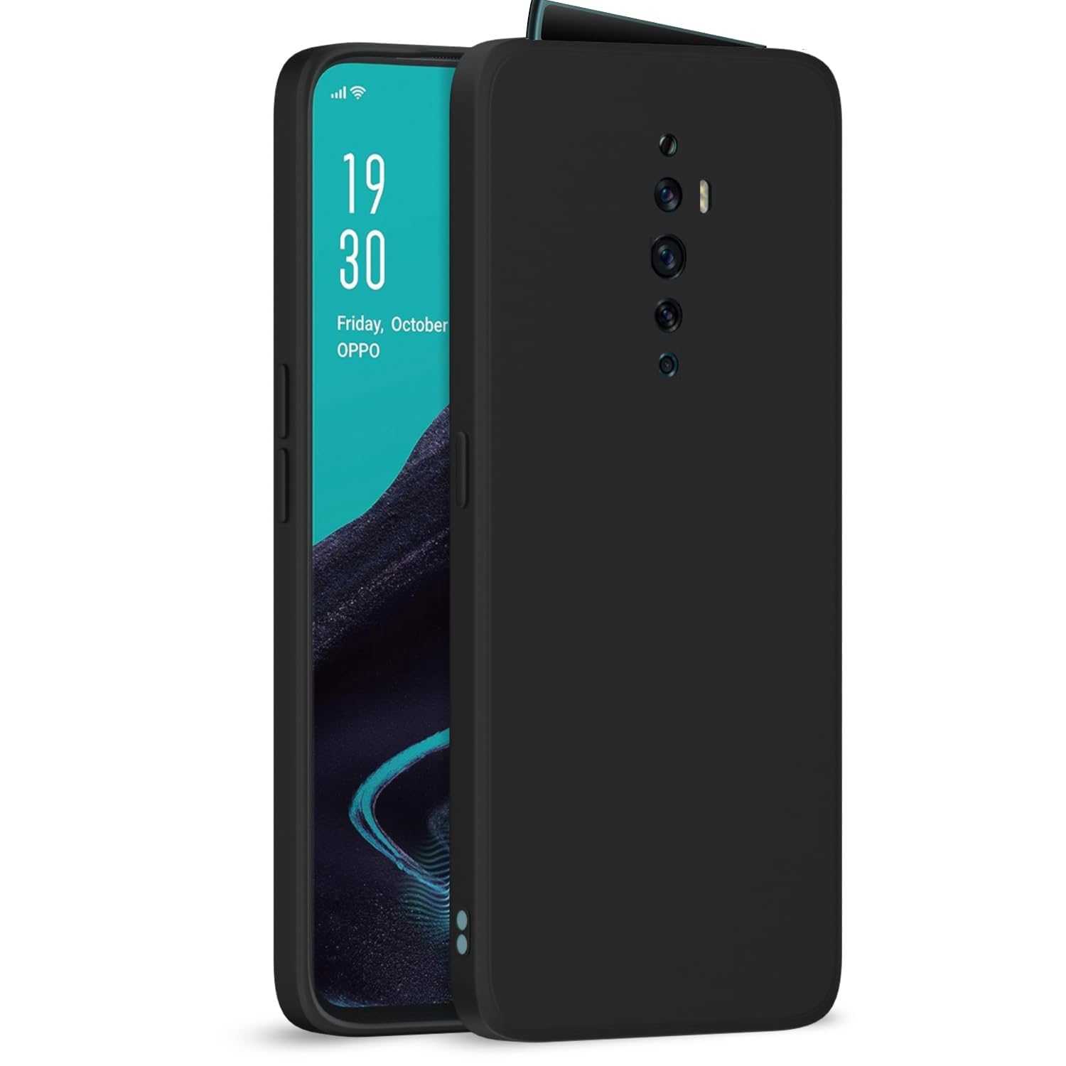Soft Matte Liquid Silicone Back Cover for Oppo Reno 2 | Shockproof Slim TPU Case with Camera Protection – Black-image-14