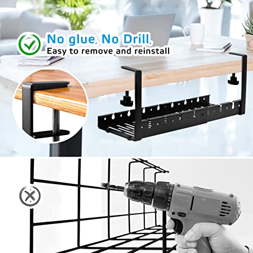 Under Desk Cable Management Tray, Adjustable 11.2" Into 21.8" No Drill Wire Organizer, Cord Management With Cable Holder Ties For Office Home Desk Cable Hider #TOP1