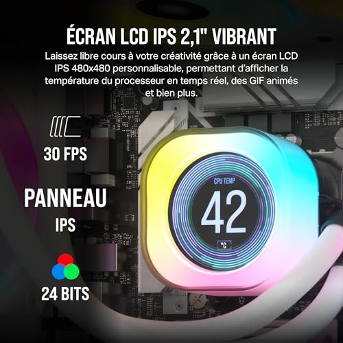 CORSAIR iCUE Link AIO LCD Screen Module - Écran LCD IPS 2,1" - 24 LED RGB Adressables Individuellement - Installation sans Outil - Blanc
