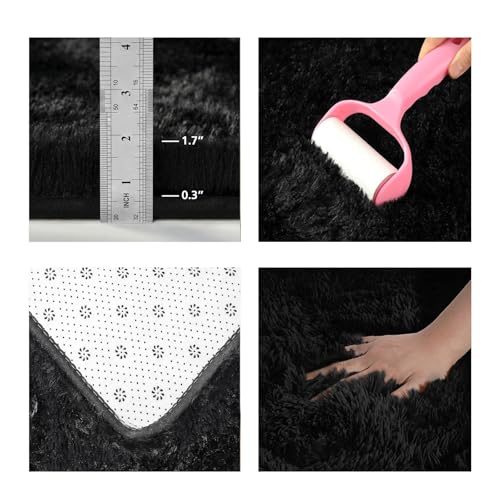 Tapis chambre 100 x 410 cm antidérapant lavable et moelleux noir grand