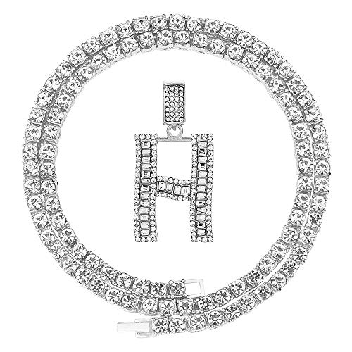 Collier lettre initiale baguette en argent et or glacé avec diamant en oxyde de zirconium