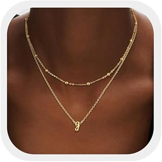 JeweBella 18K Plaqué Or Collier Femme Initiale Personnalisé Lettre Pendentif Prenom Réglables Empilables Or Cadeaux pour Femme Cadeau de Noël Anniversaire