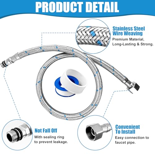2 Stück Flexschlauch G3/8 x M10, Anschlussschlauch Armatur mit Dichtungsband, Geflochtener Edelstahl Anschlussschlauch, Panzerschlauch Flexschlauch Verlängerung für Mischbatterie Wasserhahn