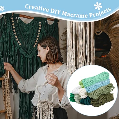 FREEBLOSS Cordão de macramê verde de 100 metros 10 fios de macramê de cor mista cordão de algodão na