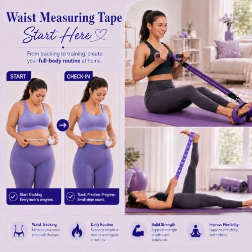 Image of Multifunction Pedal Resistance Band with Handle, Stretch Band, Tape Measure | Adjustable 3x30LB Rubber Exercise Bands, Home Gym for Full Body Workout, Abs Core Waist Arm Leg, Pilates and Physical Therapy