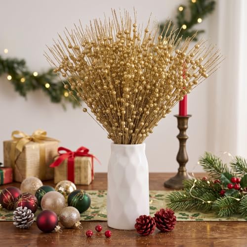 Joiedomi 24 Stück Weihnachtsbaum Beerenstiel (Champagner), dekorative Perlenstäbe, glitzernde Zweige für Weihnachtsbaum, kleine Vase… – Ansicht 5