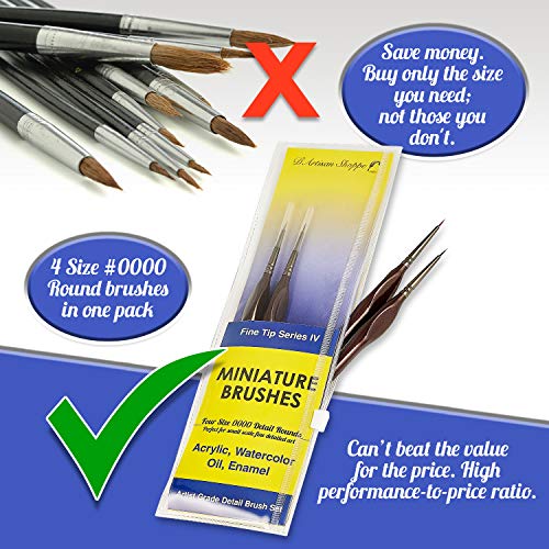 Micro Paint Brush Detail Set - Fine Paintbrush 4Pc Round Size 0000 (4/0) For Line Brush Art Or Miniature Painting. Professional Artist Kit For Acrylic, Watercolor, Oil, Models, Paint By Numbers Small #TOP2