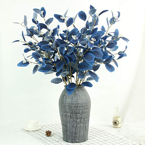 5 PCS Eucalyptus Artificiel Bleu,90CM/35''(3') Plantes Artificielles en Plastique,Plantes Artificielles pour La Fenêtre de Porche de Jardin à La Maison,Décoration de Boîte Décoration Florale。 (Bleu) Cover