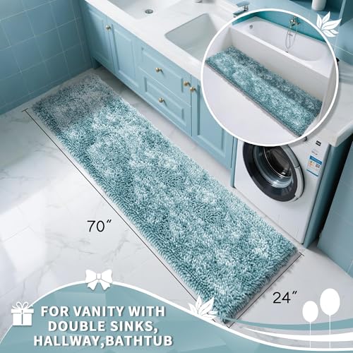 Image of Yimobra Long Bathroom Rugs Runner 70x24 Inch, Extra Thick Soft Absorbent Chenille Bath Mat, Non Slip Machine Washable, Quick Dry Bath Rugs for Bathroom Floor, Tub and Shower, Greyish Blue