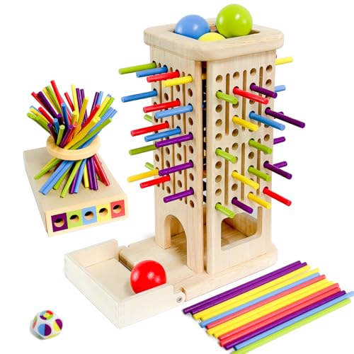 Goujfol Juego de Mesa de Madera, 2 in 1 Montessori Juguetes para Niños, Torre de Madera Juego para Familiar, Juegos Divertidos Interactivos para Familiares y Viaje