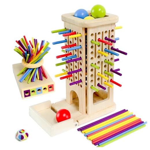 Goujfol Juego de Mesa de Madera, 2 in 1 Montessori Juguetes para Niños, Torre de Madera Juego para Familiar, Juegos Divertidos Interactivos para Familiares y Viaje