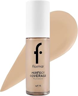 Flormar Perfect Coverage Foundation 135 Hazel - High Coverage Liquid Foundation and SPF 15 - Long Lasting Moisturising Makeup for Dry & Mature Skin - 100 Light Ivory Np